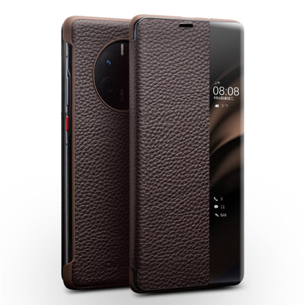 QIALINO Genuine Leather Side Window View Smart Phone Case, For Huawei Mate 50 Pro, For Huawei Mate 50, For Huawei P30, For Huawei P50, For Huawei P50 Pro