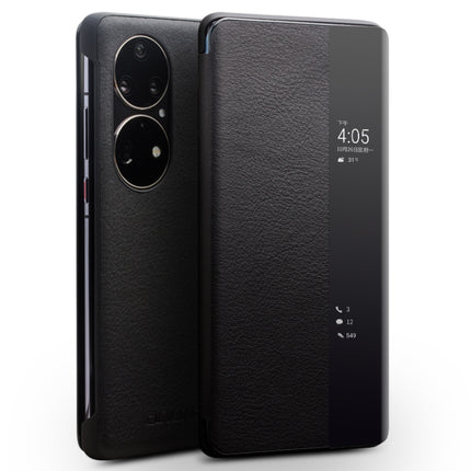 QIALINO Genuine Leather Side Window View Smart Phone Case, For Huawei Mate 50 Pro, For Huawei Mate 50, For Huawei P30, For Huawei P50, For Huawei P50 Pro