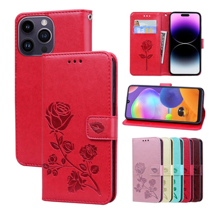 Rose Embossed Flip PU Leather Phone Case, For iPhone 14 Plus, For iPhone 14 Pro Max, For iPhone 14 Pro, For iPhone 14