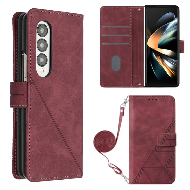 Crossbody 3D Embossed Flip Leather Phone Case, For Samsung Galaxy Z Fold3 5G, For Samsung Galaxy Z Fold4