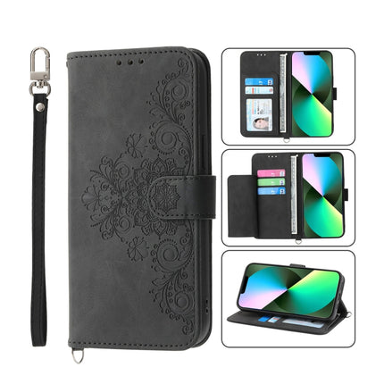 Skin-feel Flowers Embossed Wallet Leather Phone Case, For iPhone 13 Pro Max, For iPhone 13 Pro, For iPhone 13, For iPhone 13 mini