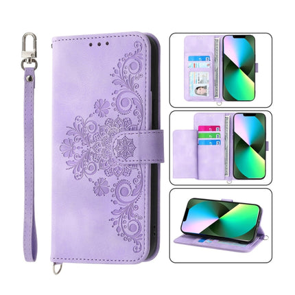 Skin-feel Flowers Embossed Wallet Leather Phone Case