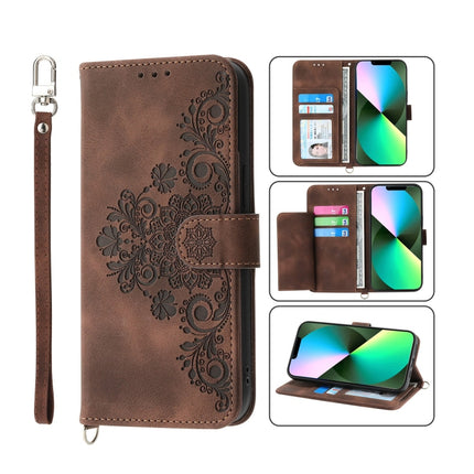 Skin-feel Flowers Embossed Wallet Leather Phone Case