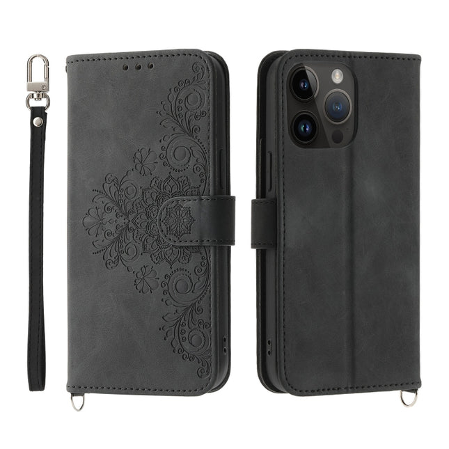 Skin-feel Flowers Embossed Wallet Leather Phone Case