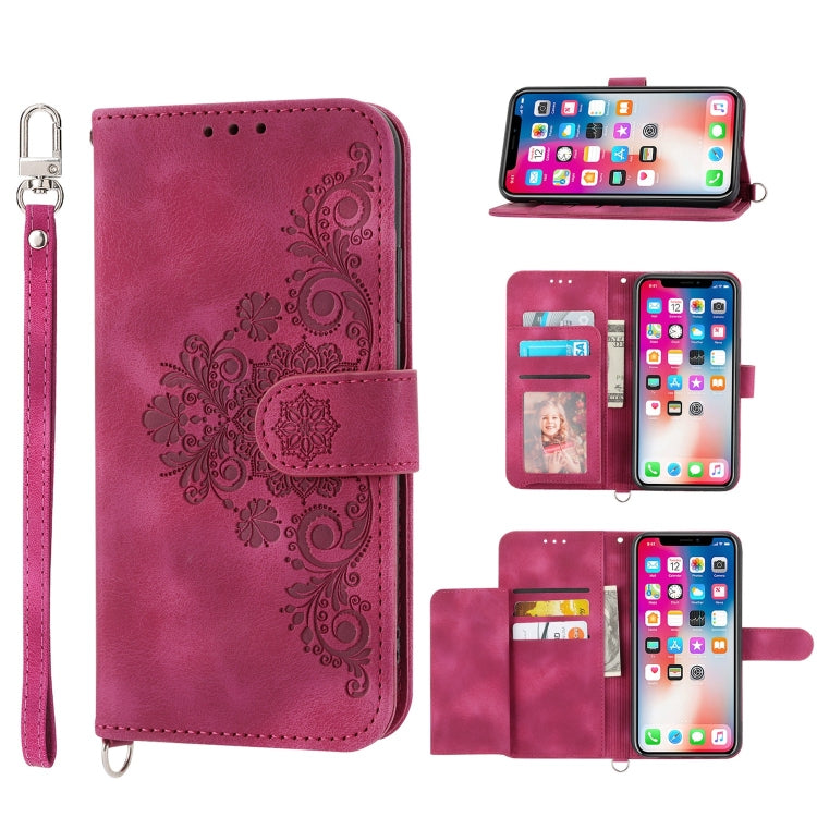 Skin-feel Flowers Embossed Wallet Leather Phone Case, For iPhone 11 Pro, For iPhone 11, For iPhone XS Max, For iPhone XS / X