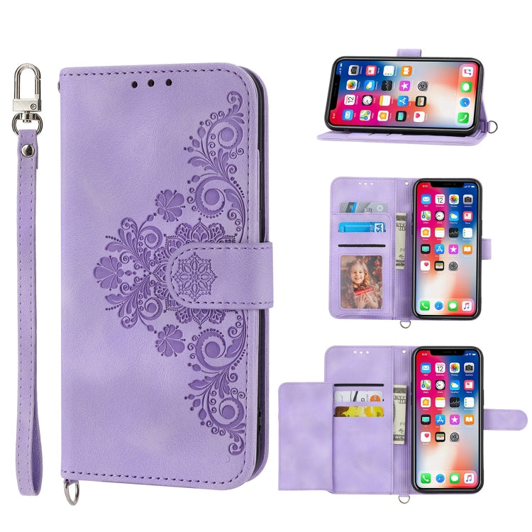 Skin-feel Flowers Embossed Wallet Leather Phone Case, For iPhone 11 Pro, For iPhone 11, For iPhone XS Max, For iPhone XS / X
