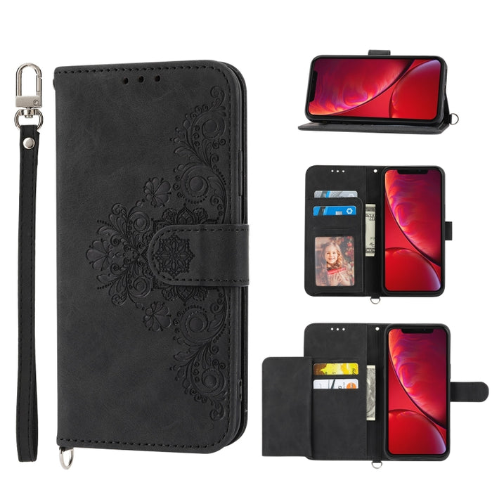 Skin-feel Flowers Embossed Wallet Leather Phone Case, For iPhone XR, For iPhone SE 2022 / SE 2020 / 8 / 7, For iPhone 8 Plus / 7 Plus