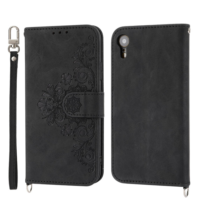 Skin-feel Flowers Embossed Wallet Leather Phone Case