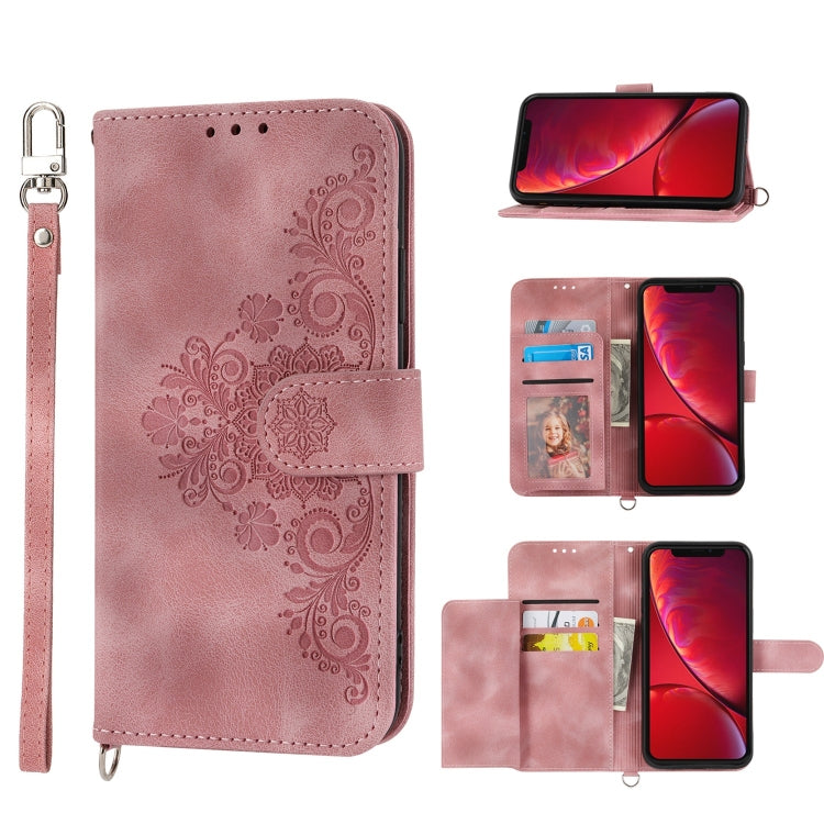 Skin-feel Flowers Embossed Wallet Leather Phone Case