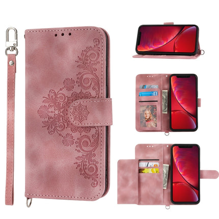 Skin-feel Flowers Embossed Wallet Leather Phone Case