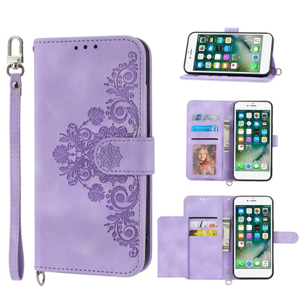 Skin-feel Flowers Embossed Wallet Leather Phone Case