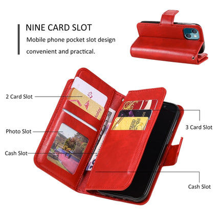 9 Card Tri-Fold Wallets Leather Phone Case, For iPhone 14, For iPhone 14 Plus, For iPhone 14 Pro, For iPhone 14 Pro Max