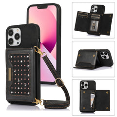 Three-fold RFID Leather Phone Case with Lanyard, For iPhone 13 Pro Max, For iPhone 14, For iPhone 14 Plus, For iPhone 14 Pro