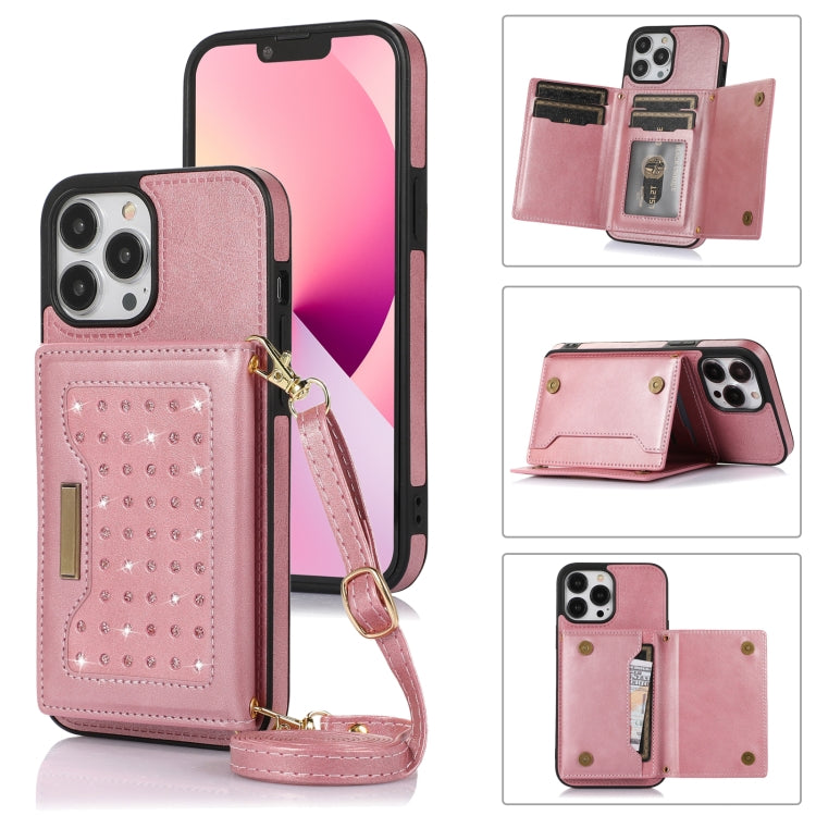 Three-fold RFID Leather Phone Case with Lanyard, For iPhone 13 Pro Max, For iPhone 14, For iPhone 14 Plus, For iPhone 14 Pro