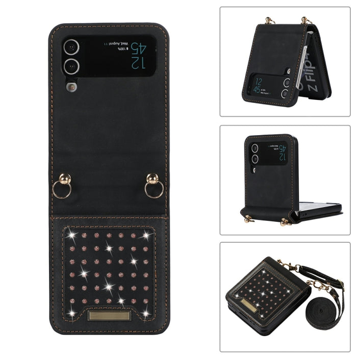 Three-fold RFID Leather Phone Case with Lanyard, For Samsung Galaxy Z Flip3 5G, For Samsung Galaxy Z Flip4, For Samsung Galaxy Note20 Ultra, For Samsung Galaxy S20