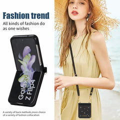 Three-fold RFID Leather Phone Case with Lanyard, For Samsung Galaxy Z Flip3 5G, For Samsung Galaxy Z Flip4, For Samsung Galaxy Note20 Ultra, For Samsung Galaxy S20