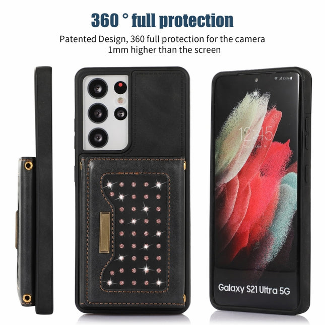 Three-fold RFID Leather Phone Case with Lanyard, For Samsung Galaxy S21 Ultra, For Samsung Galaxy S22+, For Samsung Galaxy S21+, For Samsung Galaxy S21 FE