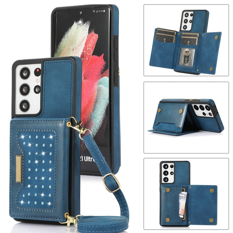Three-fold RFID Leather Phone Case with Lanyard, For Samsung Galaxy S21 Ultra, For Samsung Galaxy S22+, For Samsung Galaxy S21+, For Samsung Galaxy S21 FE