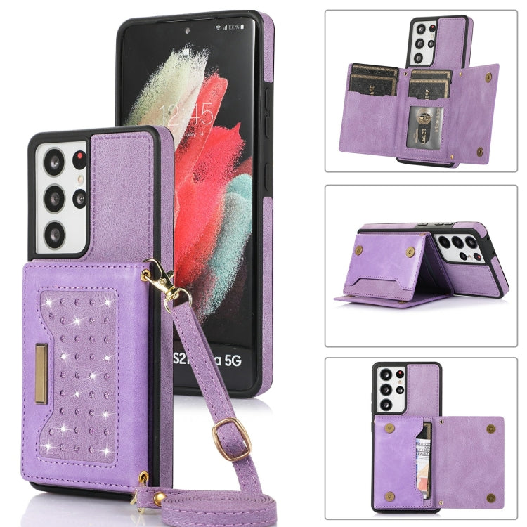 Three-fold RFID Leather Phone Case with Lanyard, For Samsung Galaxy S21 Ultra, For Samsung Galaxy S22+, For Samsung Galaxy S21+, For Samsung Galaxy S21 FE