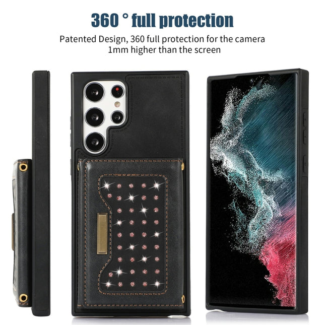 Three-fold RFID Leather Phone Case with Lanyard, For Samsung Galaxy S22 Ultra, For iPhone 12 Pro