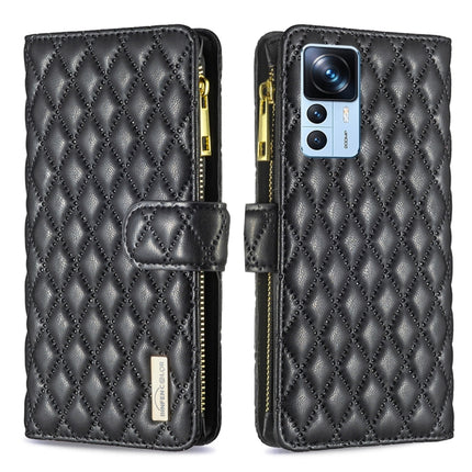 Diamond Lattice Zipper Wallet Leather Flip Phone Case, For Xiaomi 12T / 12T Pro / Redmi K50 Ultra