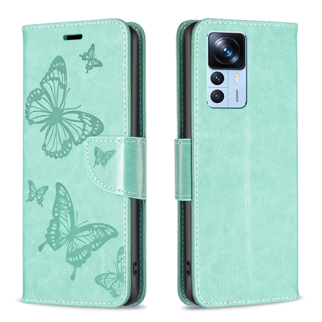 Embossing Two Butterflies Pattern Leather Case, For Xiaomi 12T / 12T Pro / Redmi K50 Ultra
