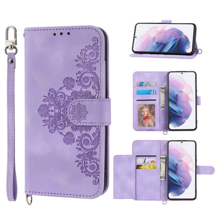 Skin-feel Flowers Embossed Wallet Leather Phone Case, For Samsung Galaxy S22 5G