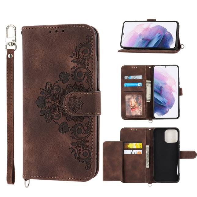 Skin-feel Flowers Embossed Wallet Leather Phone Case, For Samsung Galaxy S22 5G