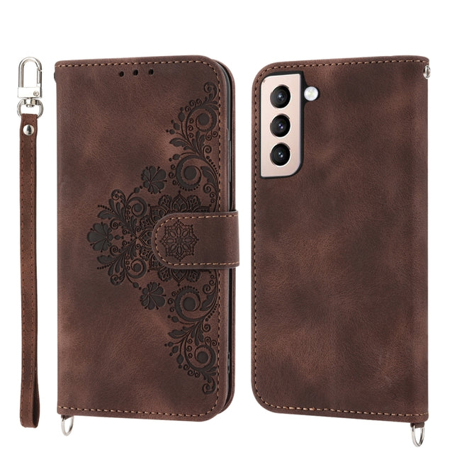 Skin-feel Flowers Embossed Wallet Leather Phone Case, For Samsung Galaxy S22 5G