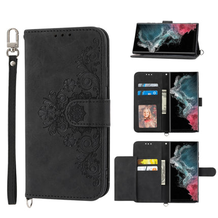 Skin-feel Flowers Embossed Wallet Leather Phone Case, For Samsung Galaxy S21+ 5G, For Samsung Galaxy S21 5G, For Samsung Galaxy S22 Ultra 5G, For Samsung Galaxy S22+ 5G