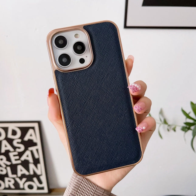 Nano Electroplating Cross Texture Genuine Leather Phone Case, For iPhone 13, For Google Pixel 6 Pro, For Google Pixel 6, For Google Pixel 6a, For Google Pixel 7 5G, For Samsung Galaxy A13 4G