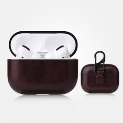 Anti-fall Crazy Horse Texture PU Leather Protective Case with Carabiner, For AirPods Pro, For AirPods 1 & 2