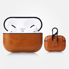 Anti-fall Crazy Horse Texture PU Leather Protective Case with Carabiner, For AirPods Pro, For AirPods 1 & 2