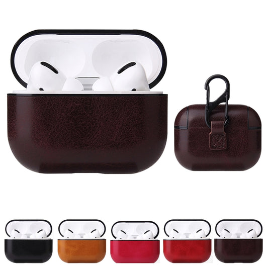 Anti-fall Crazy Horse Texture PU Leather Protective Case with Carabiner, For AirPods Pro, For AirPods 1 & 2