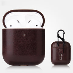 Anti-fall Crazy Horse Texture PU Leather Protective Case with Carabiner, For AirPods Pro, For AirPods 1 & 2