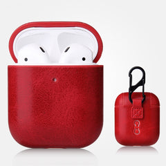 Anti-fall Crazy Horse Texture PU Leather Protective Case with Carabiner, For AirPods Pro, For AirPods 1 & 2