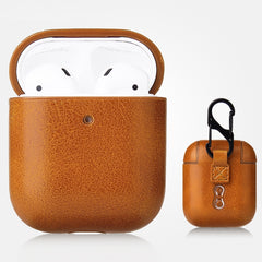 Anti-fall Crazy Horse Texture PU Leather Protective Case with Carabiner, For AirPods Pro, For AirPods 1 & 2