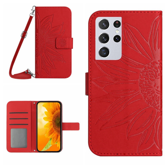 Skin Feel Sun Flower Pattern Flip Leather Phone Case, For Samsung Galaxy S21 Ultra 5G, For Samsung Galaxy S22 5G