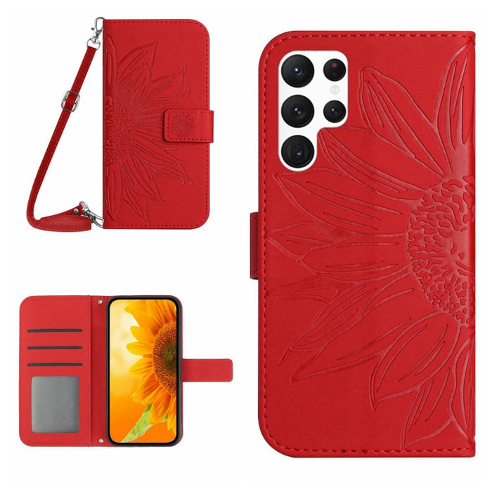 Skin Feel Sun Flower Pattern Flip Leather Phone Case, For Samsung Galaxy S22 Ultra 5G, For Samsung Galaxy S22+ 5G