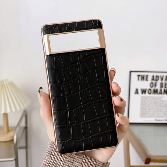 Crocodile Texture Genuine Leather Electroplating Phone Case, For Google Pixel 6 Pro, For Google Pixel 6a