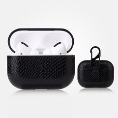 Anti-fall Snakeskin Texture PU Leather Protective Case with Carabiner, For AirPods Pro, For AirPods 1 & 2