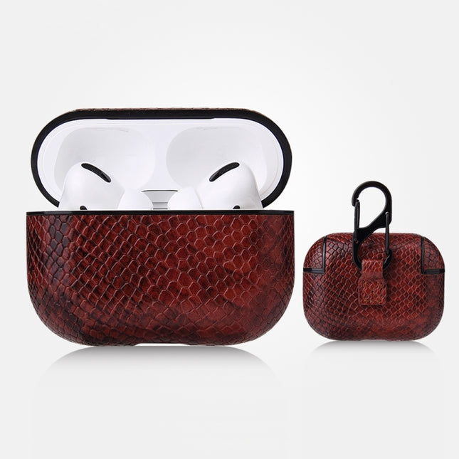 Funda protectora de piel sintética con textura de piel de serpiente anticaídas con mosquetón para AirPods Pro, AirPods 1 y 2