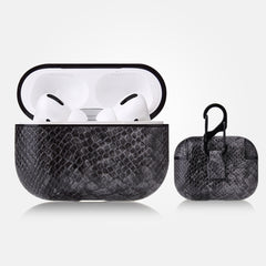 Anti-fall Snakeskin Texture PU Leather Protective Case with Carabiner, For AirPods Pro, For AirPods 1 & 2