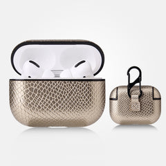 Anti-fall Snakeskin Texture PU Leather Protective Case with Carabiner, For AirPods Pro, For AirPods 1 & 2