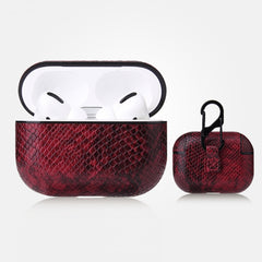 Anti-fall Snakeskin Texture PU Leather Protective Case with Carabiner, For AirPods Pro, For AirPods 1 & 2