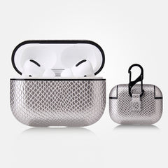 Anti-fall Snakeskin Texture PU Leather Protective Case with Carabiner, For AirPods Pro, For AirPods 1 & 2