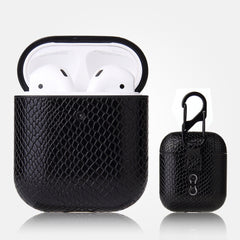 Anti-fall Snakeskin Texture PU Leather Protective Case with Carabiner, For AirPods Pro, For AirPods 1 & 2