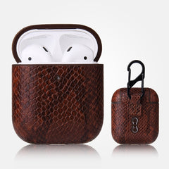 Anti-fall Snakeskin Texture PU Leather Protective Case with Carabiner, For AirPods Pro, For AirPods 1 & 2