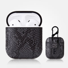 Anti-fall Snakeskin Texture PU Leather Protective Case with Carabiner, For AirPods Pro, For AirPods 1 & 2