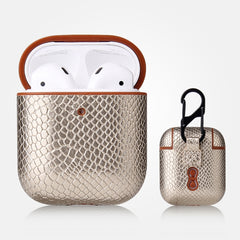 Anti-fall Snakeskin Texture PU Leather Protective Case with Carabiner, For AirPods Pro, For AirPods 1 & 2